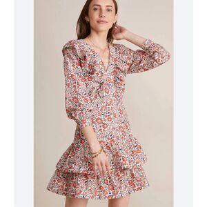 Vineyard Vines Ivy red floral ruffled cotton silk sz 8 mini dress